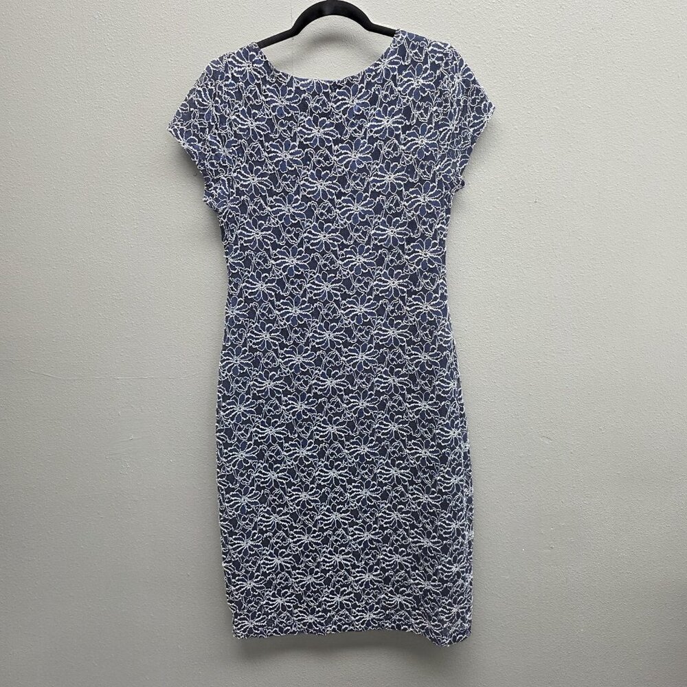 Roz & Ali Dress Womens 14 Navy Blue Lace Floral Sequin Sheath V Neck Cap Sleeve - Picture 4 of 12